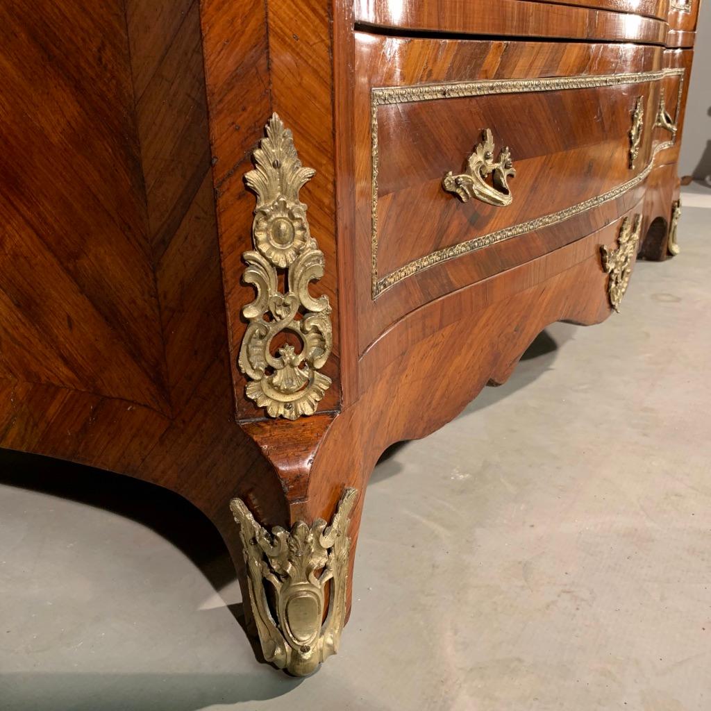 19th Century French Tulipwood Serpentine Commode with Original Brass and Marble 7
