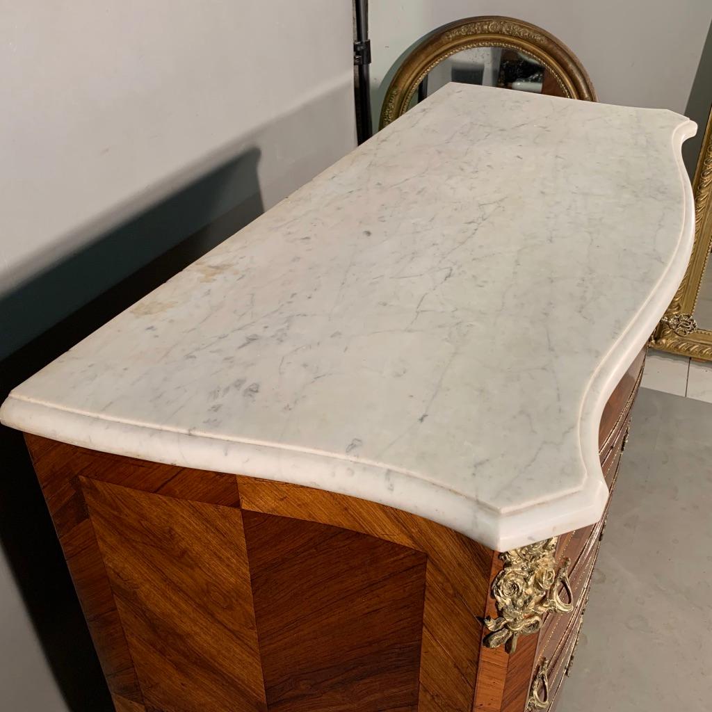 19th Century French Tulipwood Serpentine Commode with Original Brass and Marble 1
