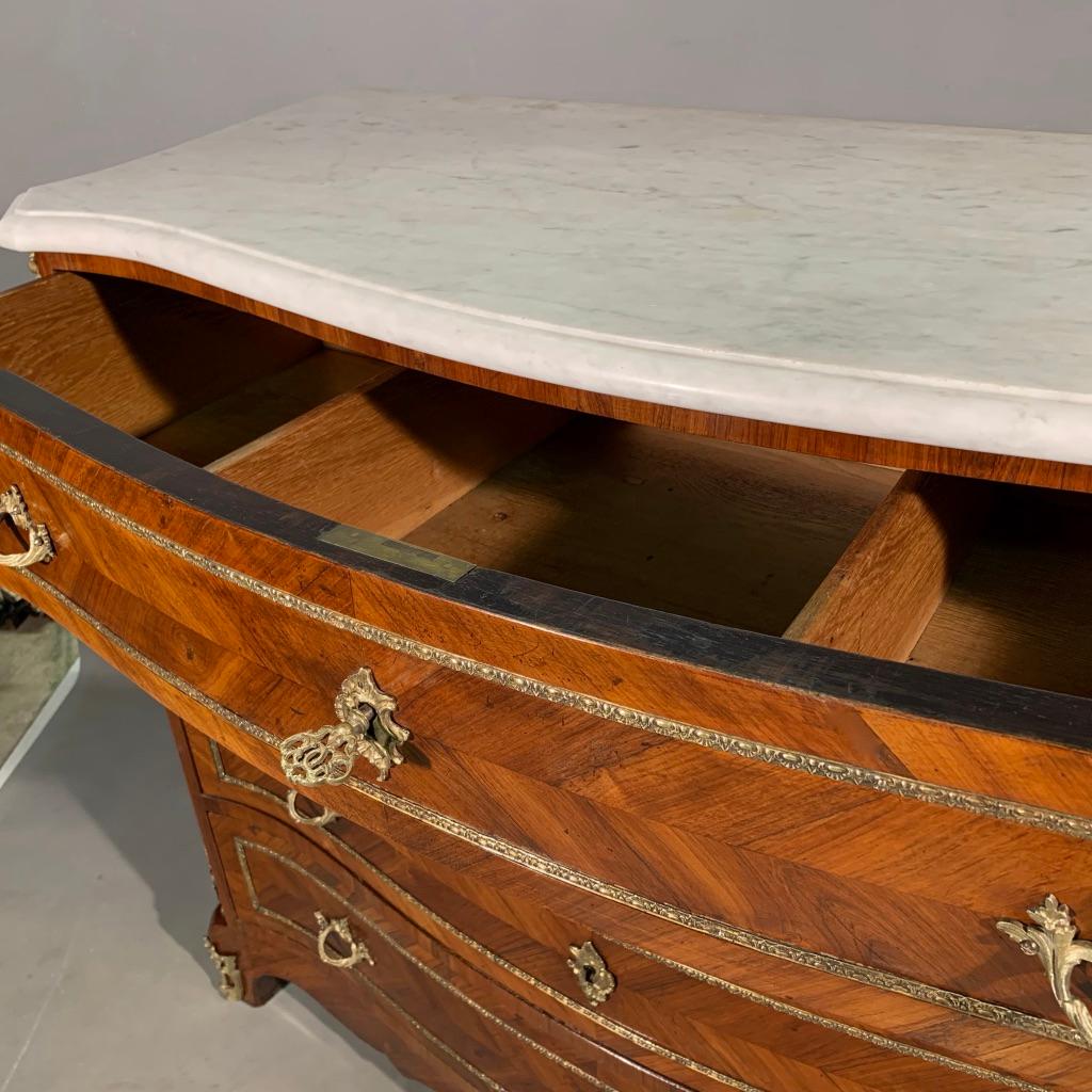 19th Century French Tulipwood Serpentine Commode with Original Brass and Marble 2