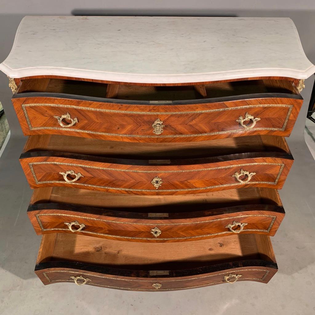 19th Century French Tulipwood Serpentine Commode with Original Brass and Marble 3
