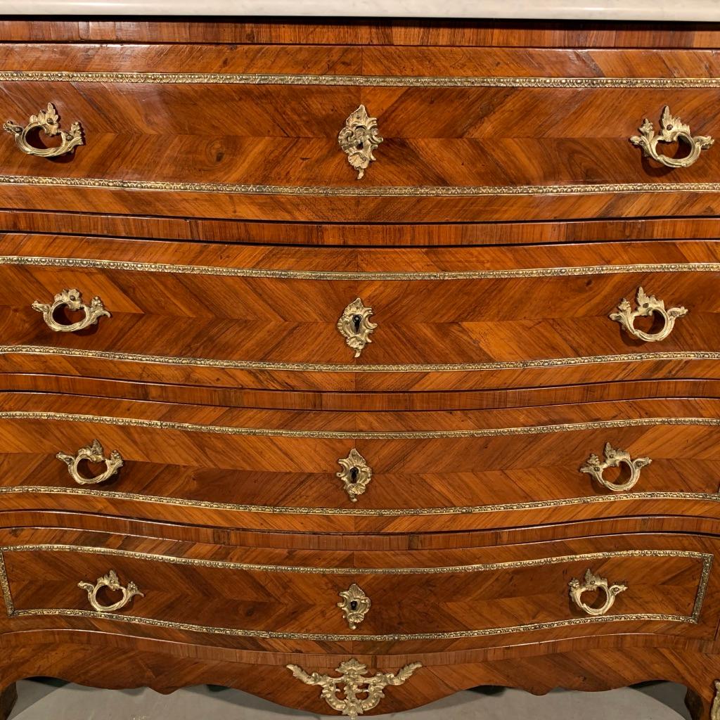 19th Century French Tulipwood Serpentine Commode with Original Brass and Marble 4