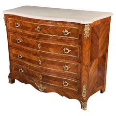 19th Century French Tulipwood Serpentine Commode with Original Brass and Marble