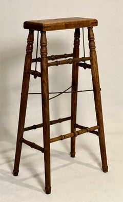 19th Century French Turned Oak and Iron Artist's Stand or Stool