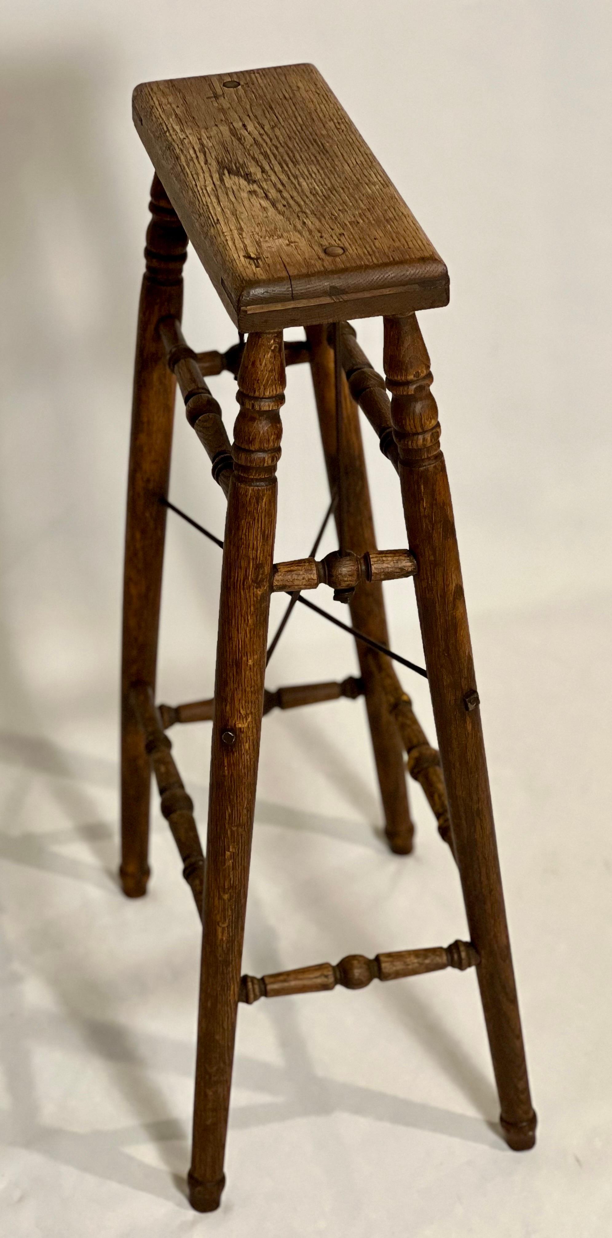 Rustic 19th Century French Turned Oak and Iron Artist's Stand or Stool For Sale