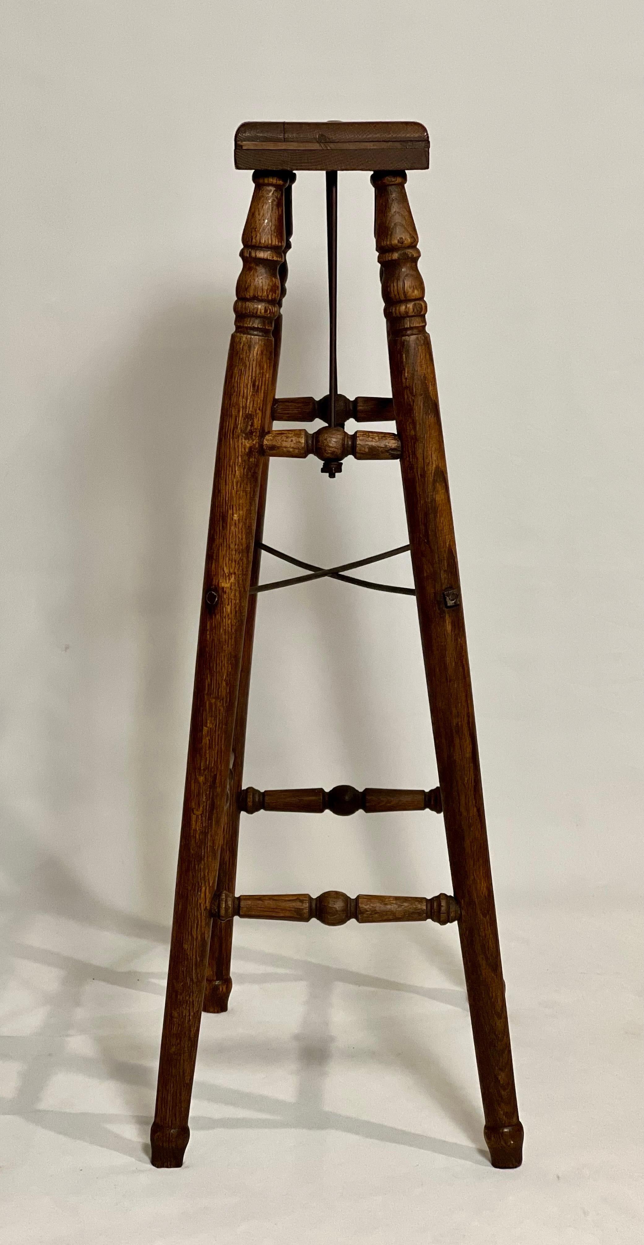 19th Century French Turned Oak and Iron Artist's Stand or Stool 1