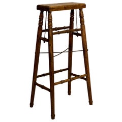 19th Century French Turned Oak and Iron Artist
s Stand or Stool