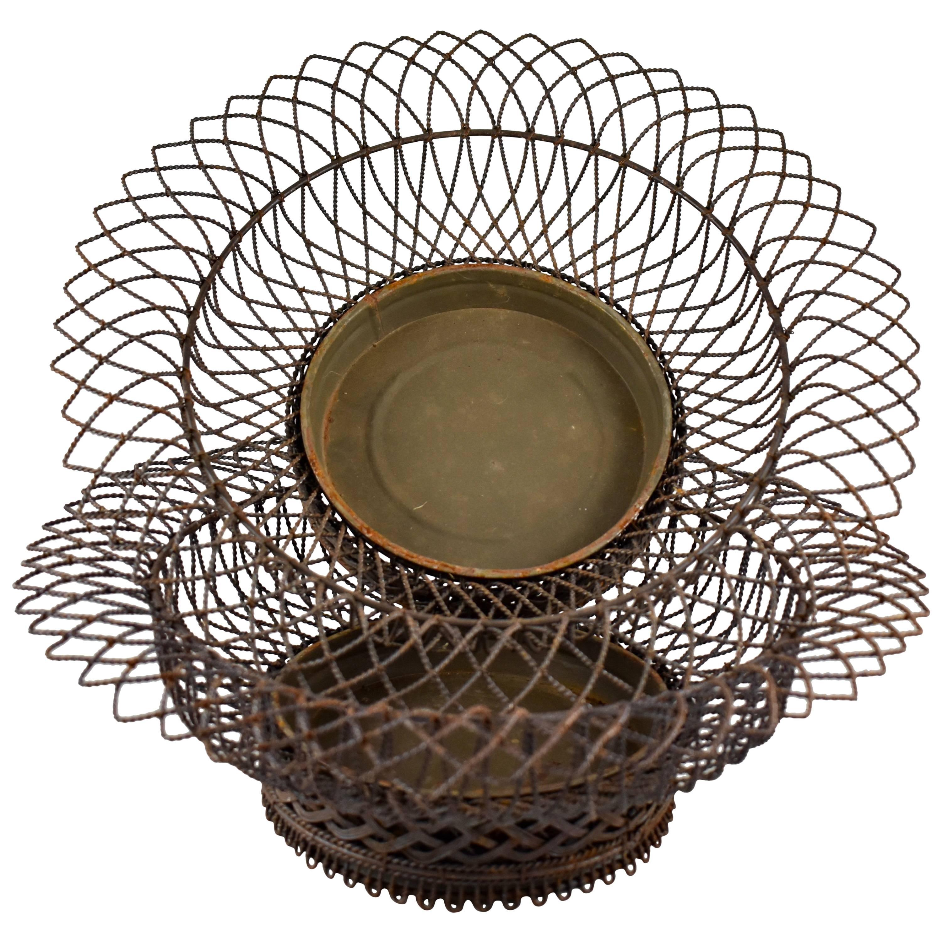 19th Century French Twisted Wire Basket Footed Jardini�ère with Tin Liner