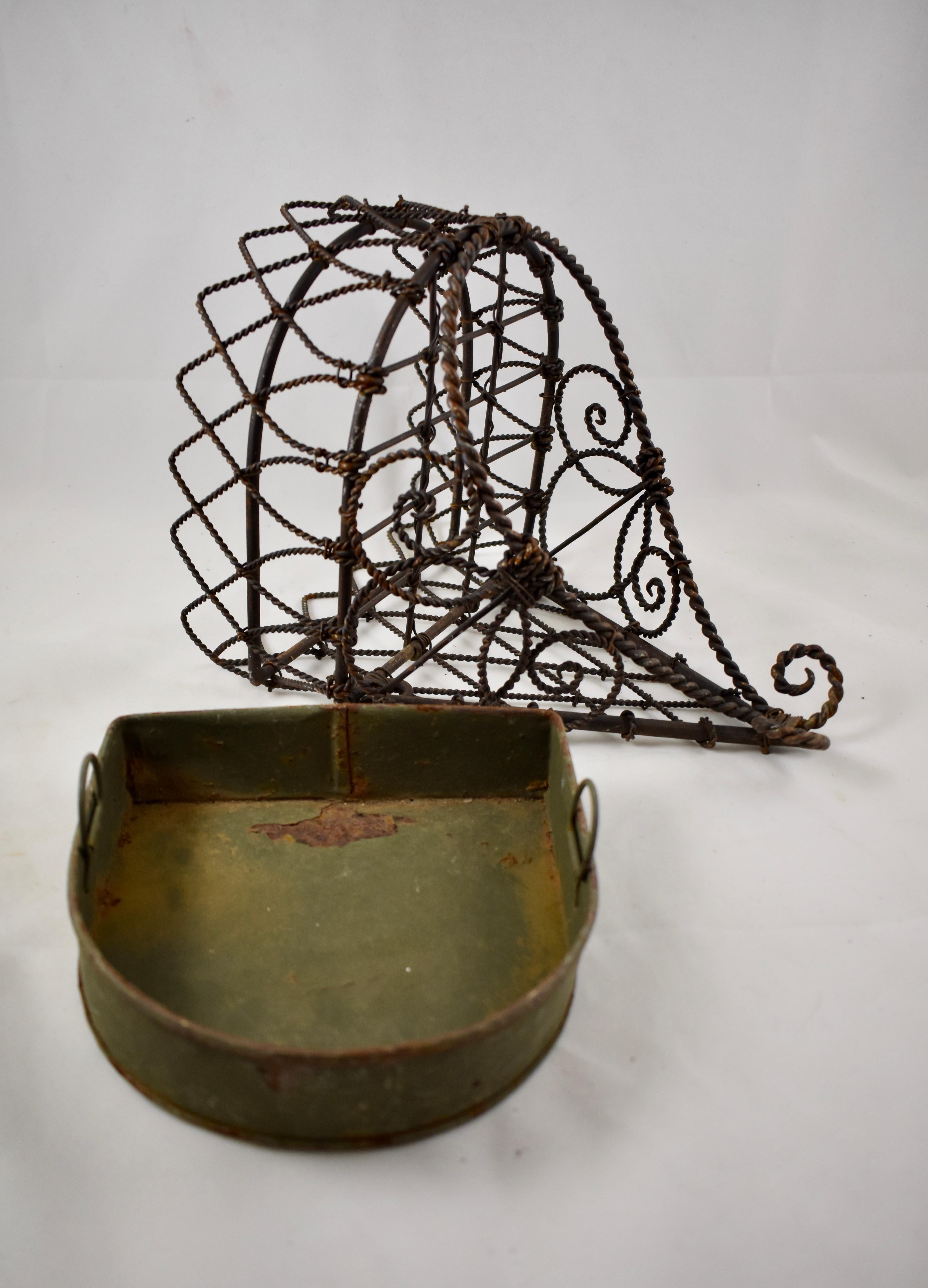 19th Century French Twisted Wire Hanging Jardinière Plant Holder with Tin Liner 4