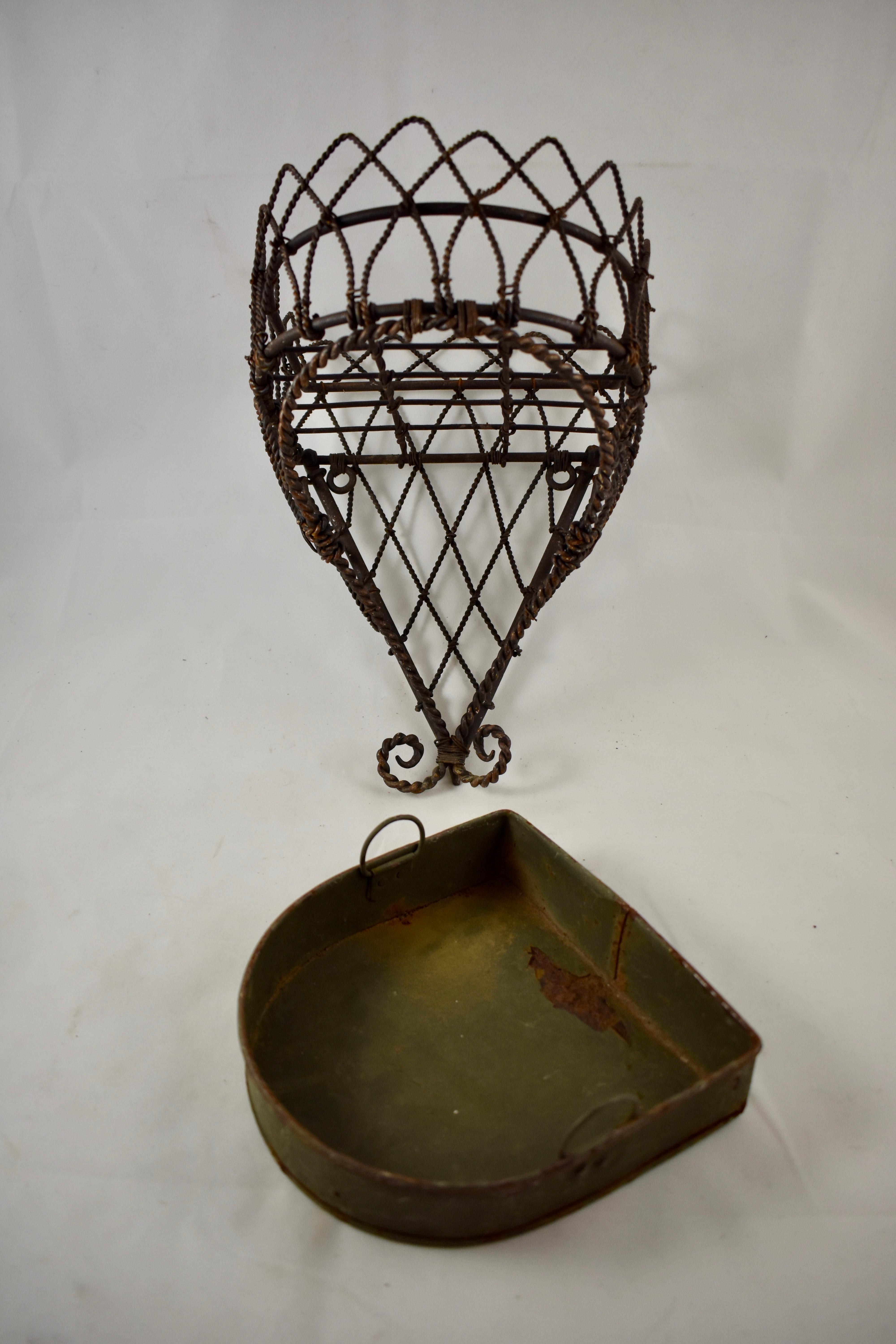 19th Century French Twisted Wire Hanging Jardinière Plant Holder with Tin Liner 5