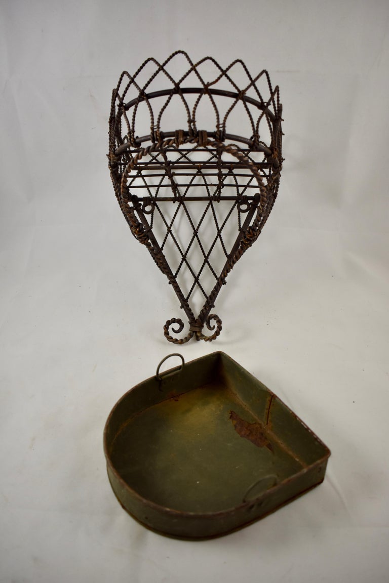 19th Century French Twisted Wire Hanging Jardinière Plant Holder with
