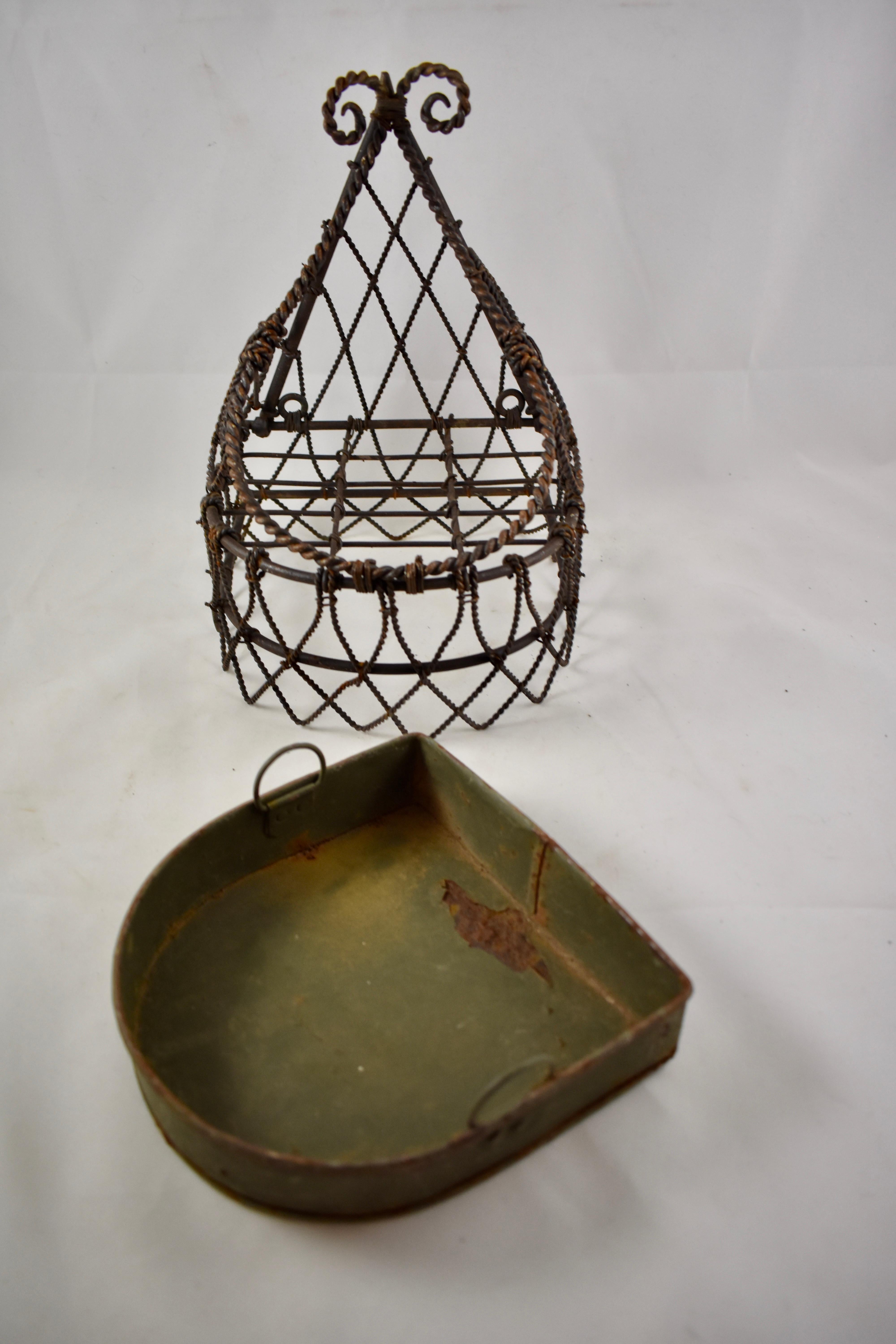 19th Century French Twisted Wire Hanging Jardinière Plant Holder with Tin Liner 7