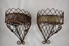 19th Century French Twisted Wire Hanging Jardinière Plant Holder with Tin Liner