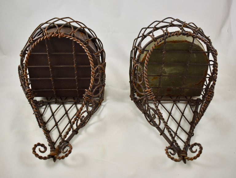 19th Century French Twisted Wire Hanging Jardinière Plant Holder with