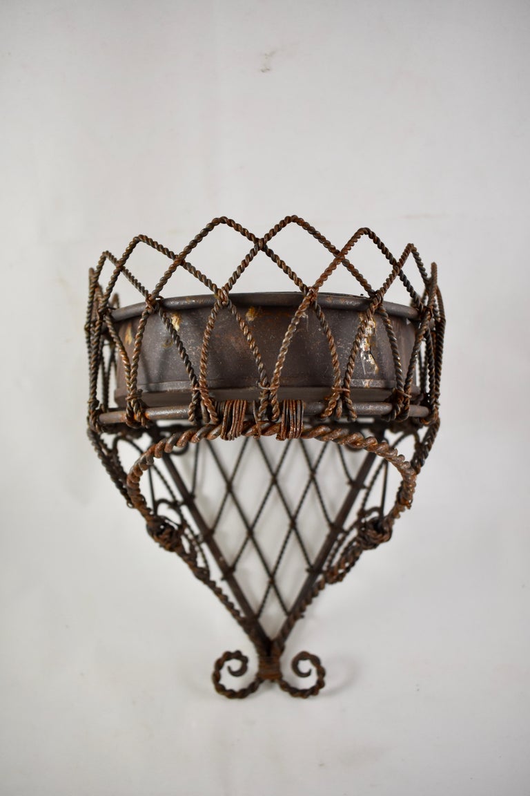 19th Century French Twisted Wire Hanging Jardinière Plant Holder with