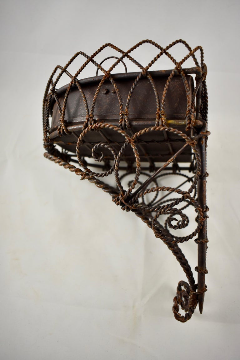 19th Century French Twisted Wire Hanging Jardinière Plant Holder with