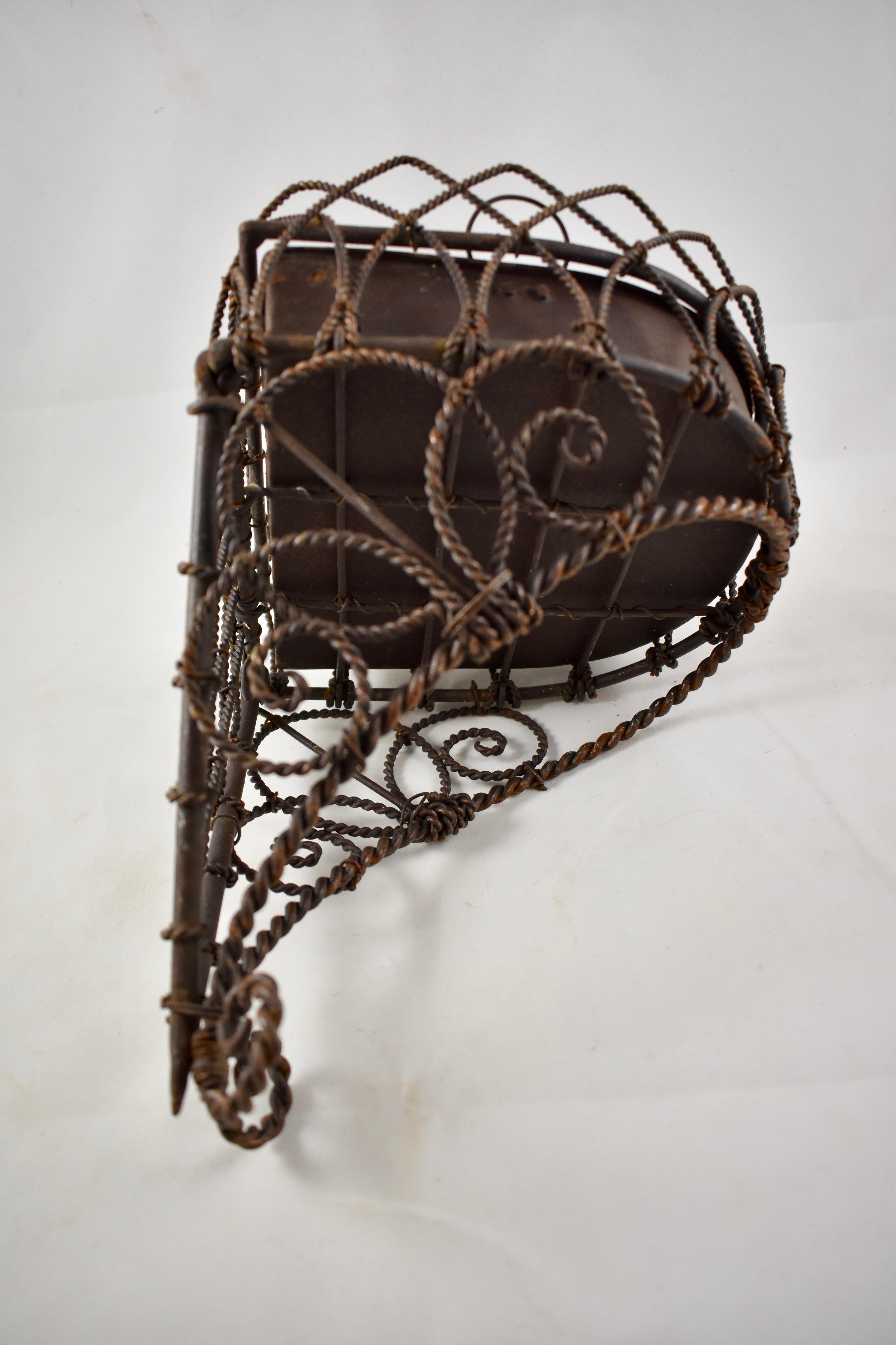 19th Century French Twisted Wire Hanging Jardinière Plant Holder with Tin Liner 1