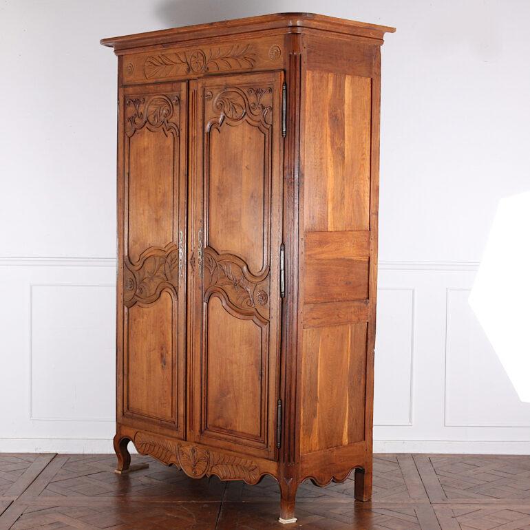 19th Century French Two Door Carved Oak Louis XV Armoire 4