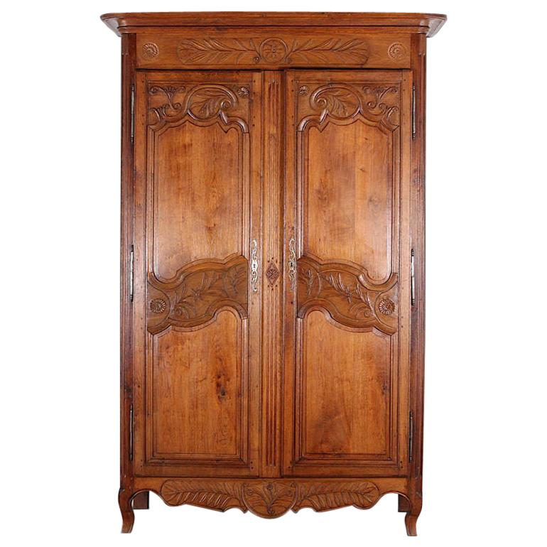 19th Century French Two Door Carved Oak Louis XV Armoire