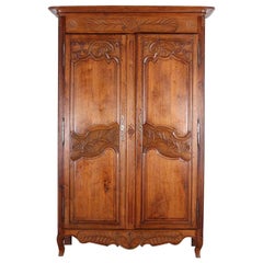 Antique 19th Century French Two Door Carved Oak Louis XV Armoire