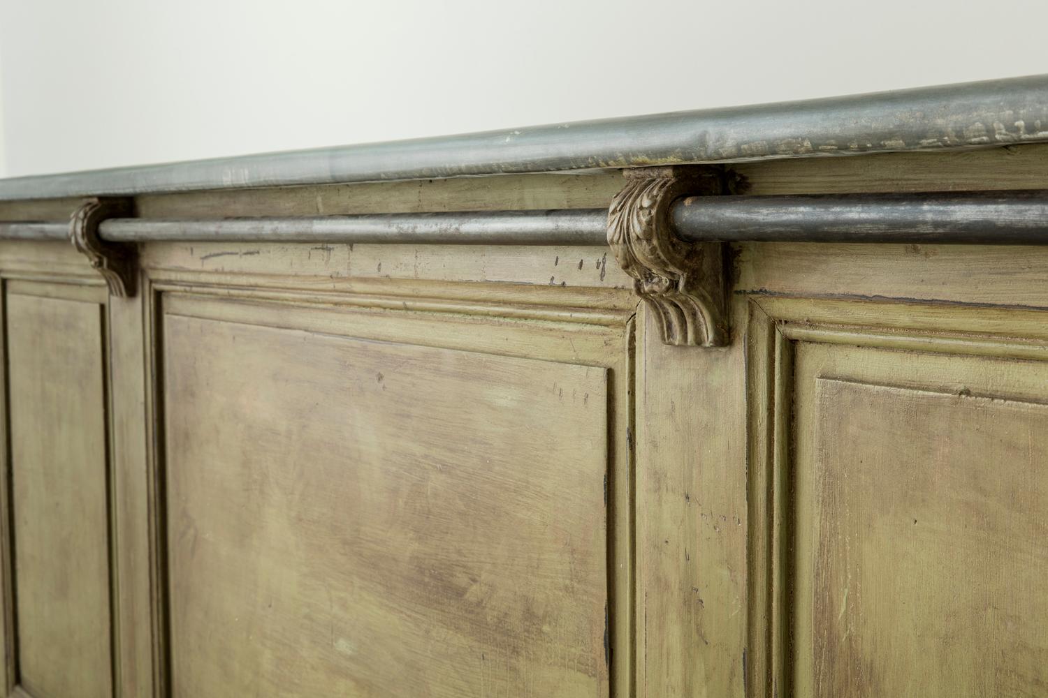 Wood 19th Century French Two-Part Painted Dry Bar with Zinc Top