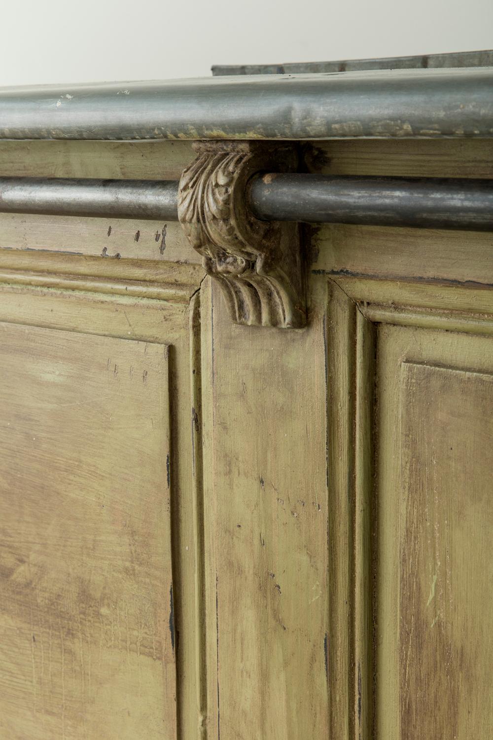 19th Century French Two-Part Painted Dry Bar with Zinc Top 1