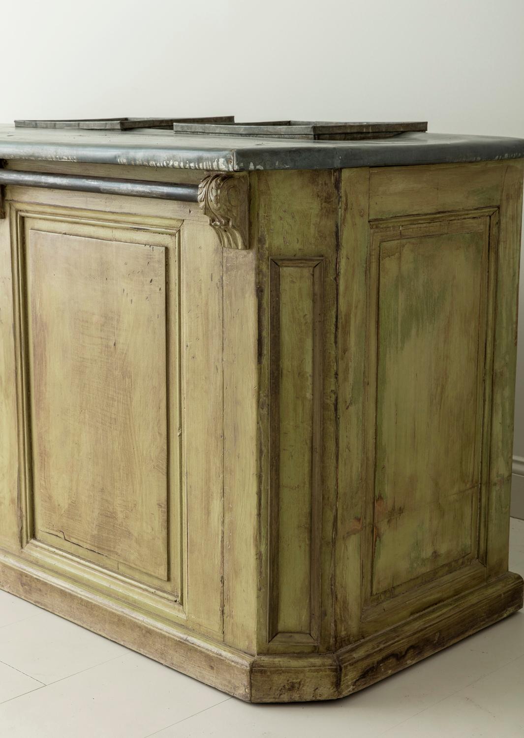 19th Century French Two-Part Painted Dry Bar with Zinc Top 2