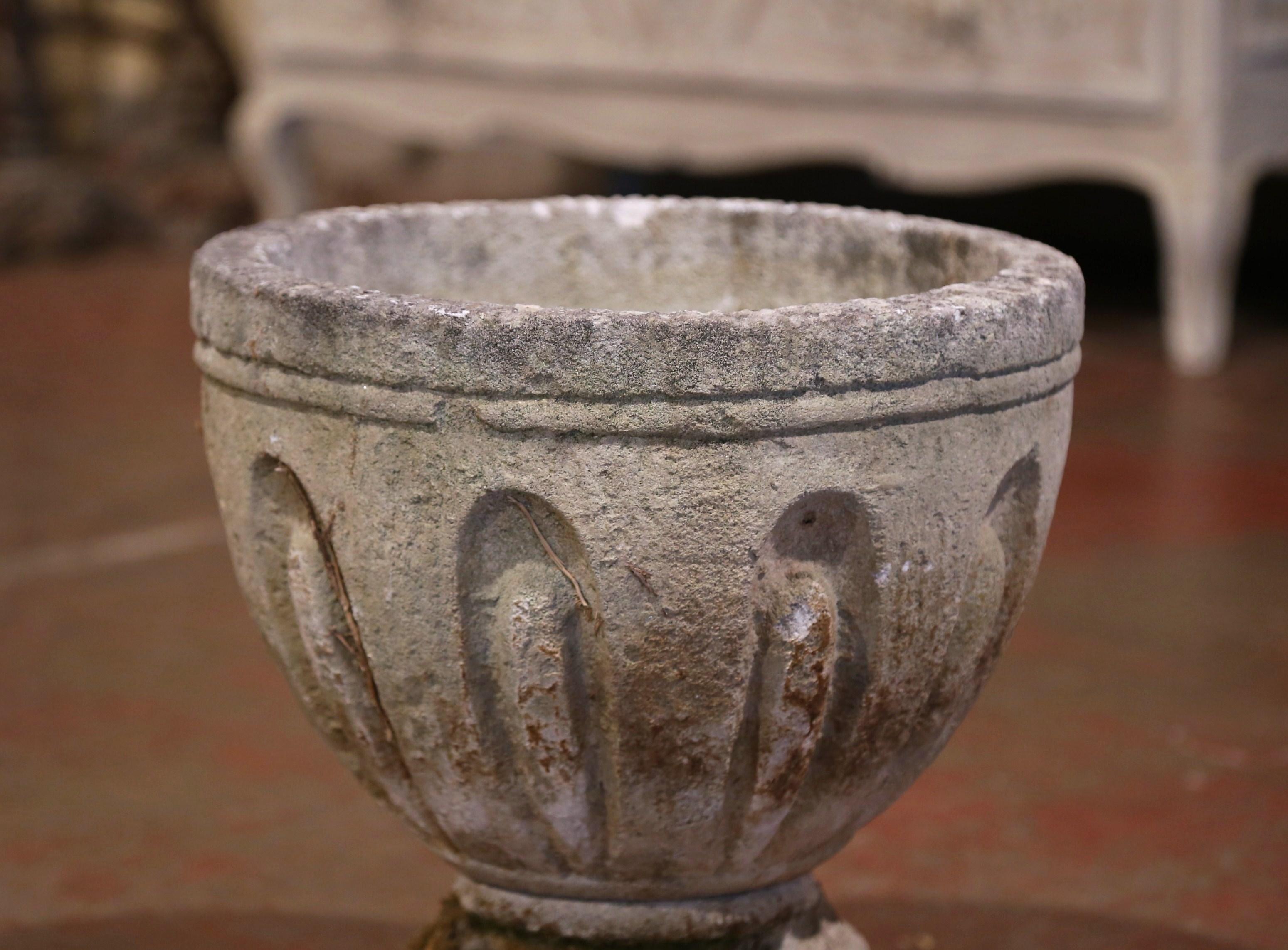 19th Century French Two-Piece Carved Patinated and Weathered Stone Planter In Excellent Condition In Dallas, TX