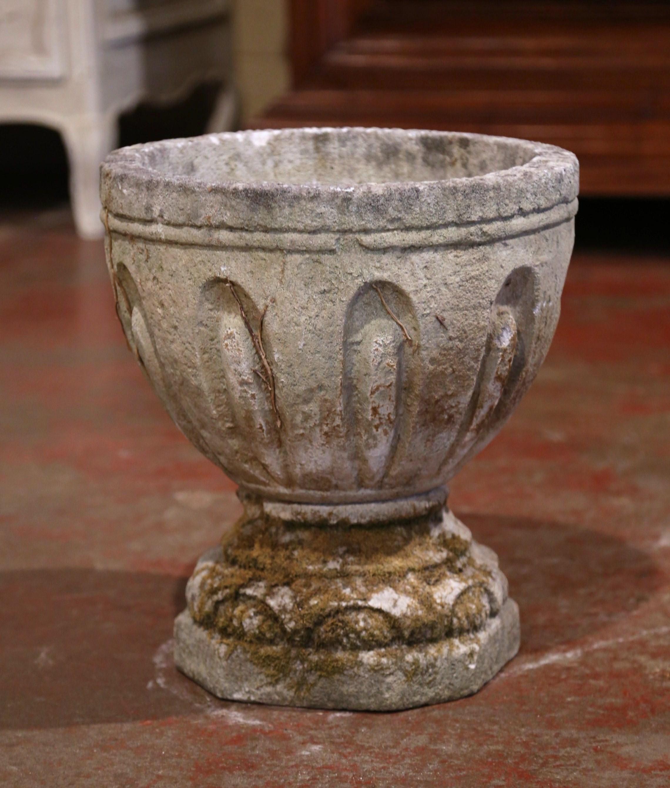 19th Century French Two-Piece Carved Patinated and Weathered Stone Planter 3