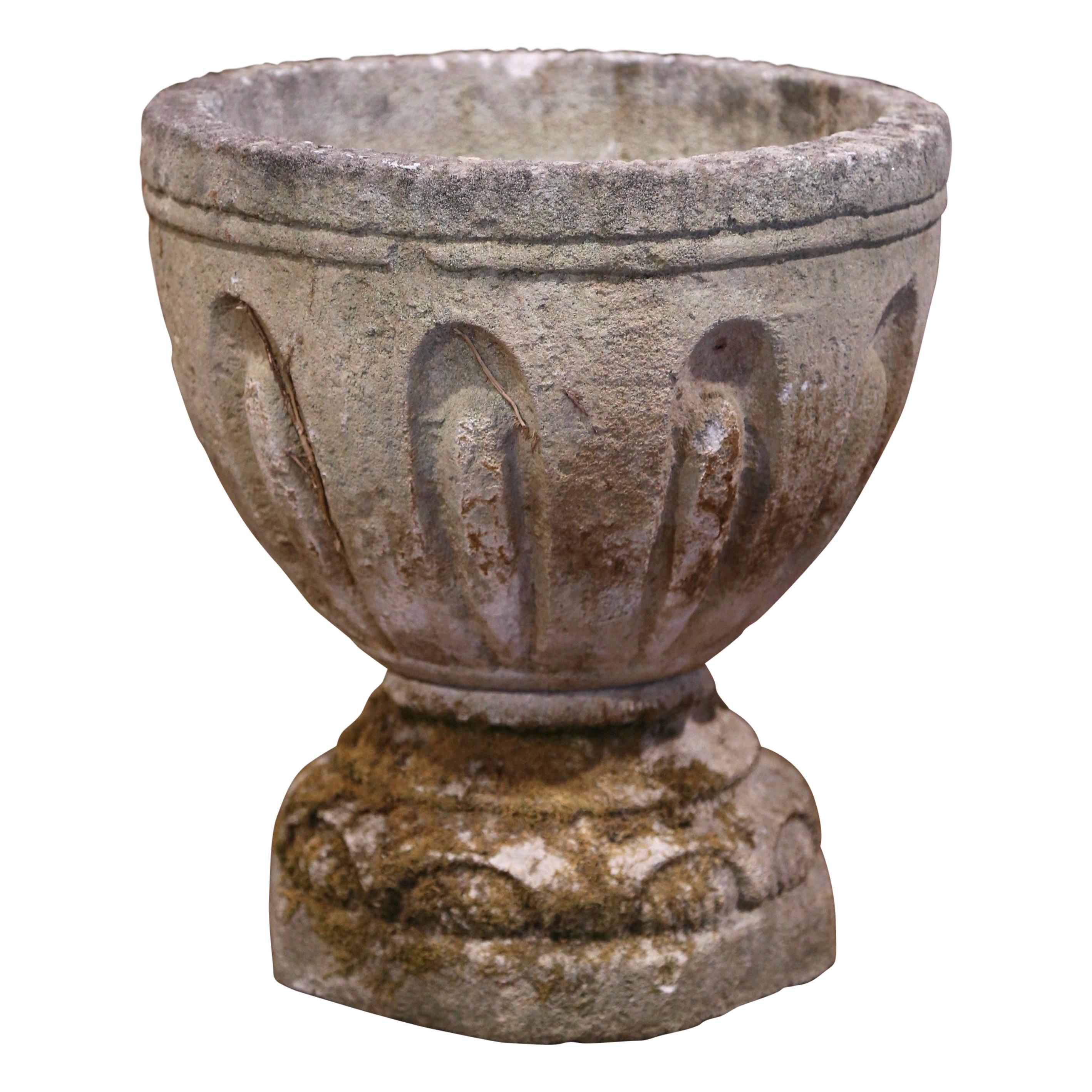 19th Century French Two-Piece Carved Patinated and Weathered Stone Planter