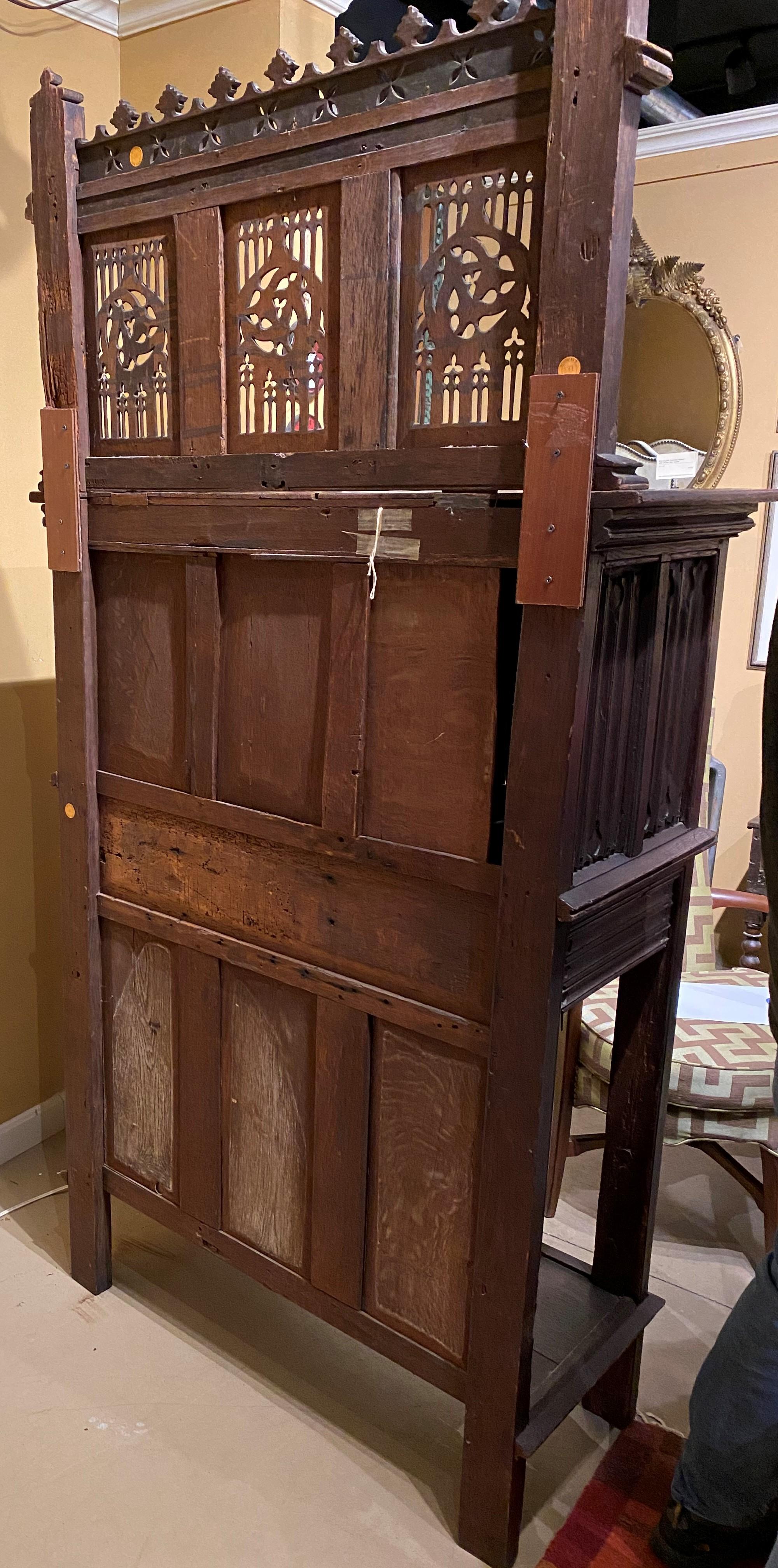 19th Century French Two-Piece Gothic Style Oak Cabinet For Sale 8
