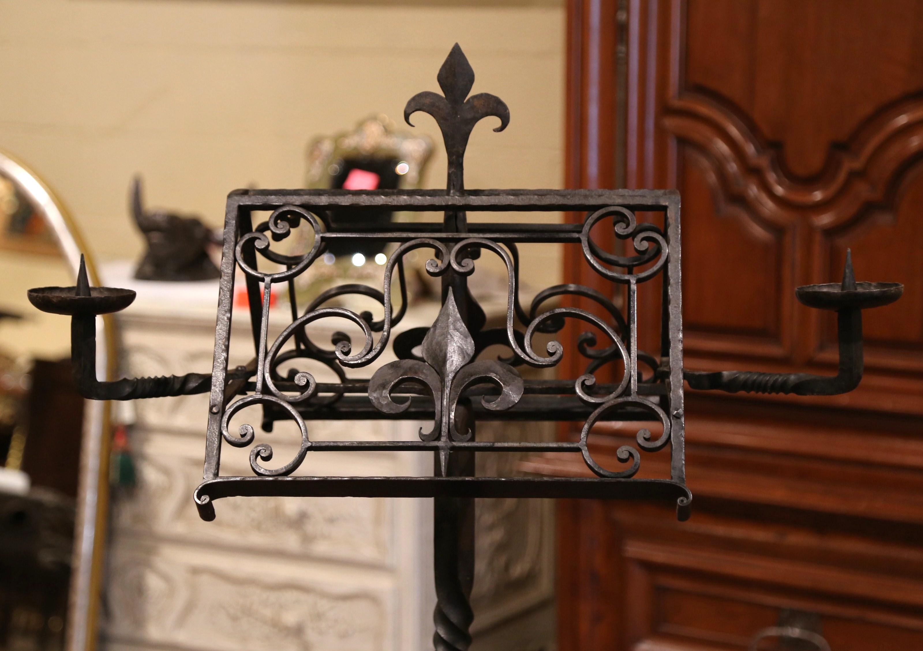 Gothic 19th Century French Two-Side Forged Iron Music Stand Lectern with Fleur-de-Lis