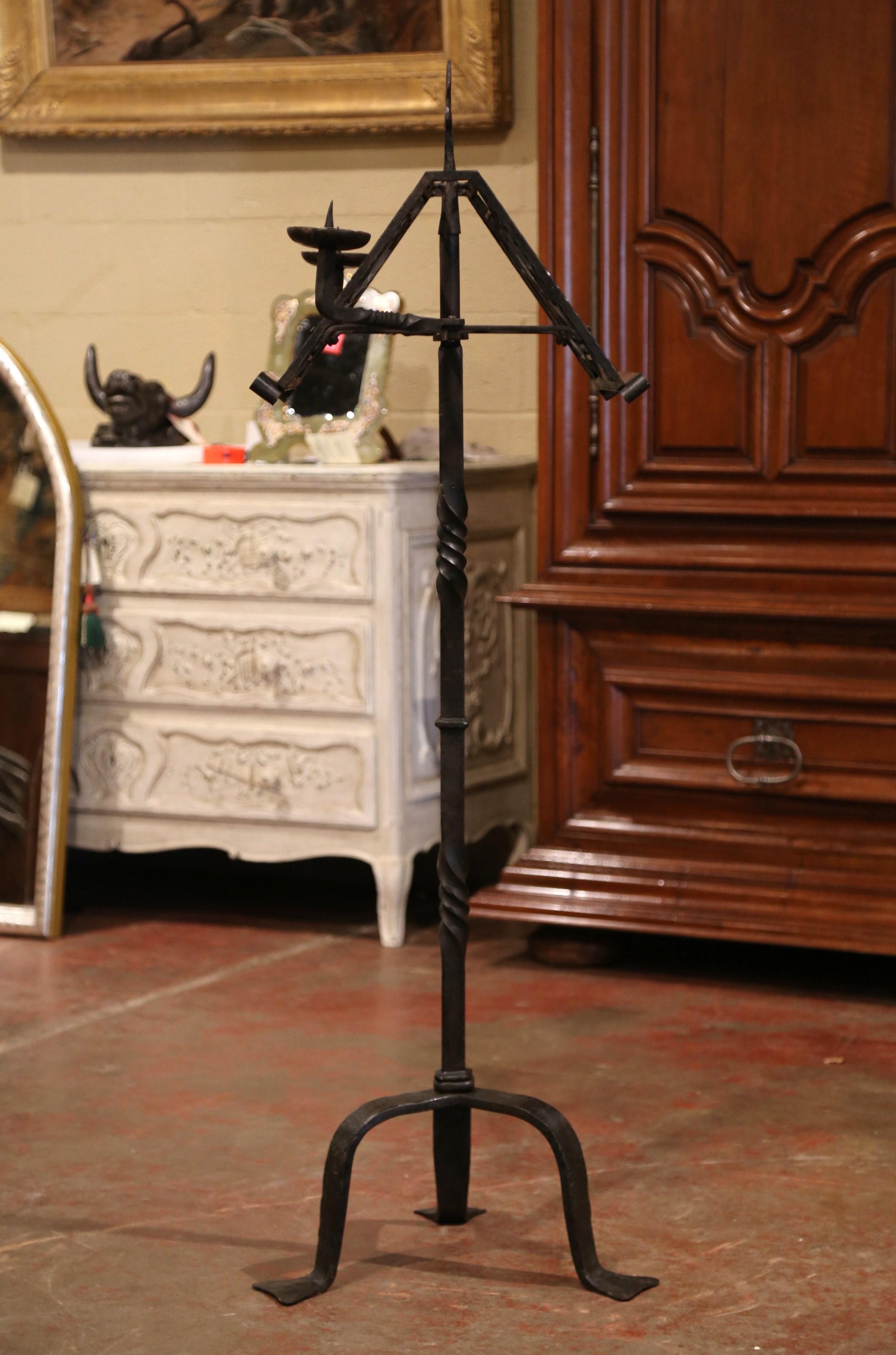 Wrought Iron 19th Century French Two-Side Forged Iron Music Stand Lectern with Fleur-de-Lis