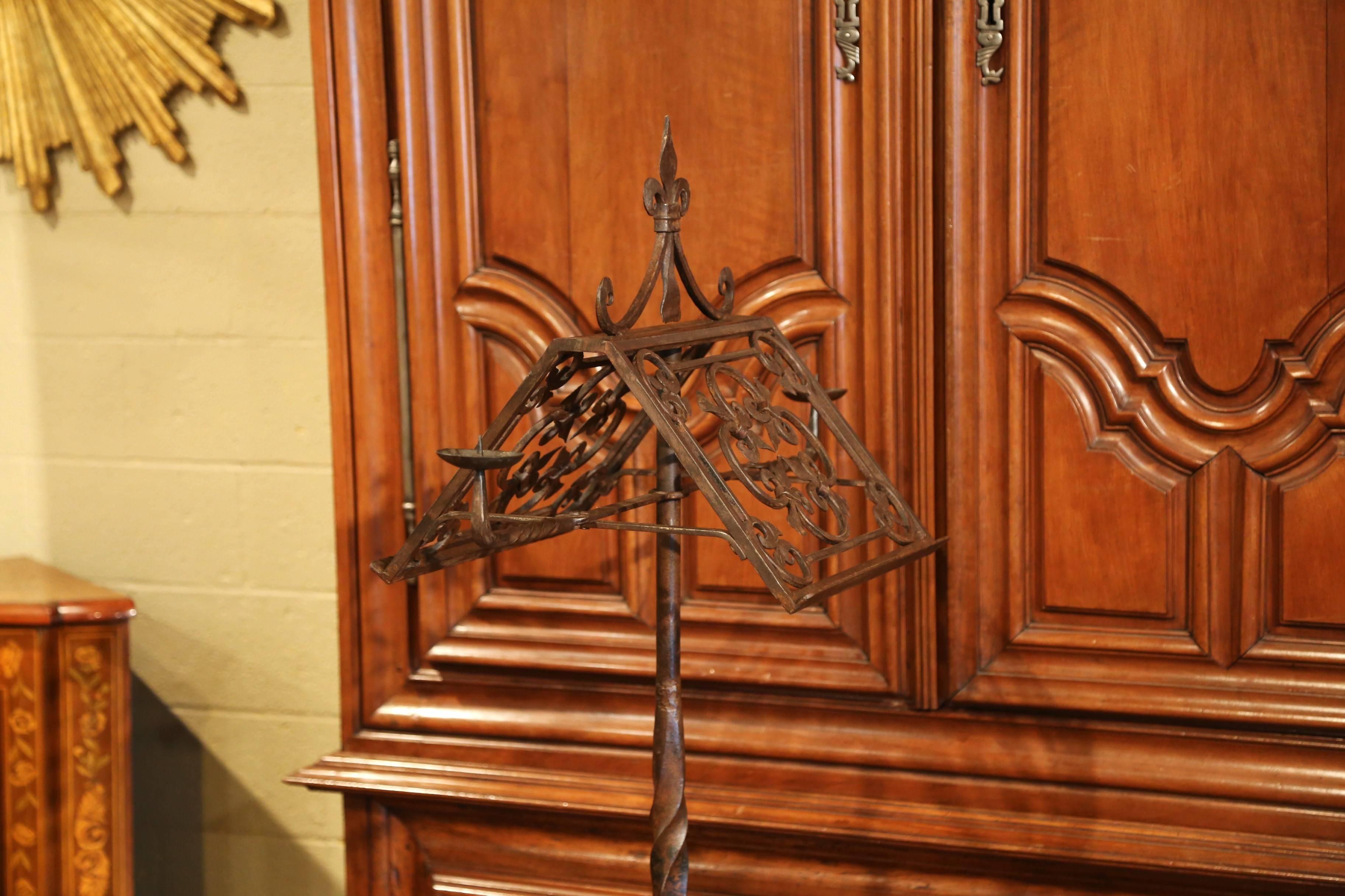 19th Century French Two-Side Forged Iron Music Stand Lectern with Fleur-de-Lys 1