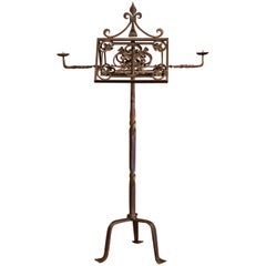 Antique 19th Century French Two-Side Forged Iron Music Stand Lectern with Fleur-de-Lys