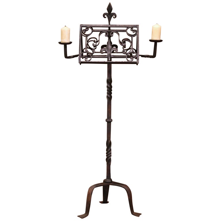 19th Century French Two-Side Forged Iron Music Stand Lectern with Fleur-de-Lys For Sale