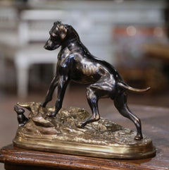 Zweifarbige französische Hunde- und Kaninchen-Skulptur aus Bronze des 19. Jahrhunderts, signiert Jules Moigniez