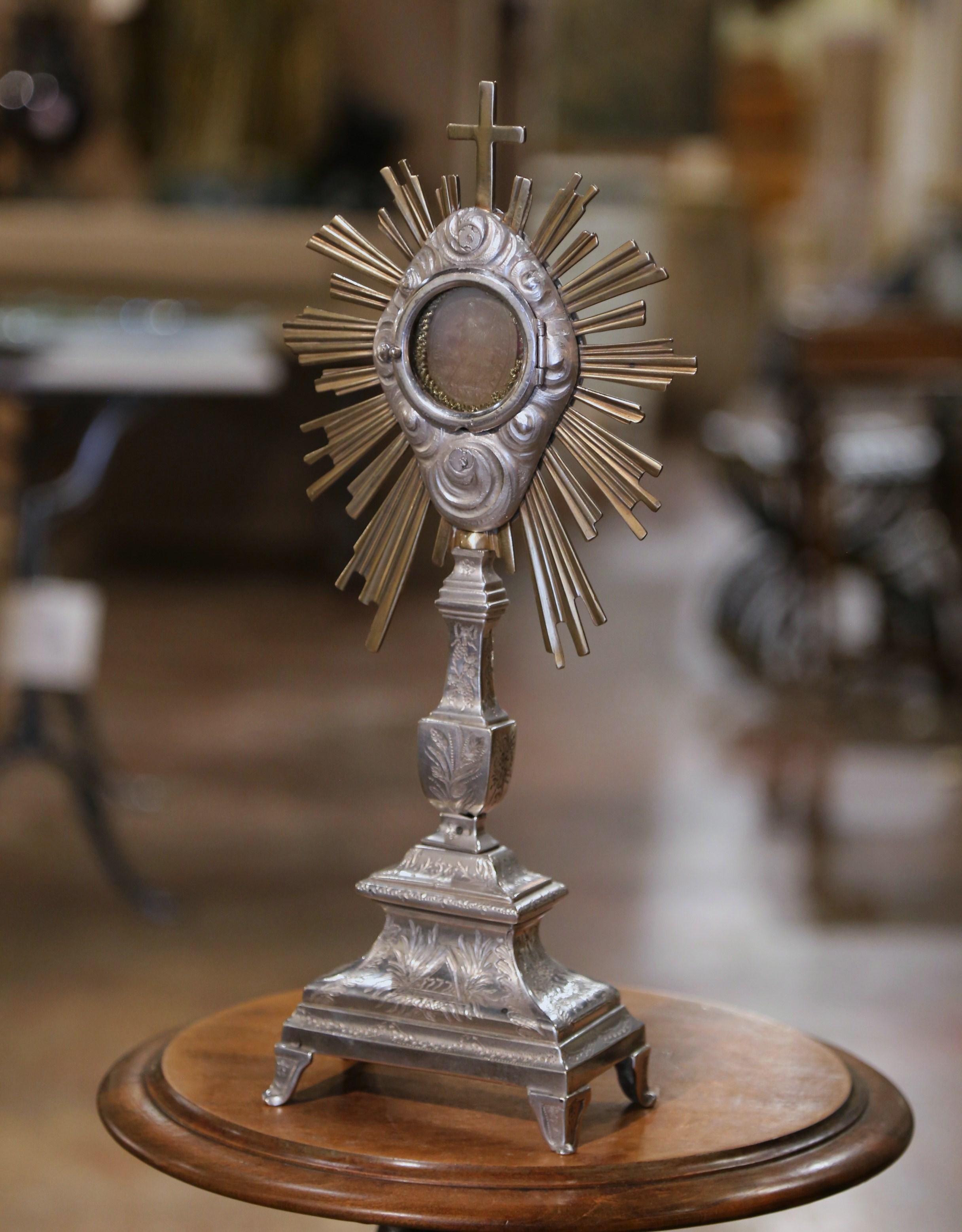 19th Century French Two-Tone Silvered and Bronze Catholic Monstrance 