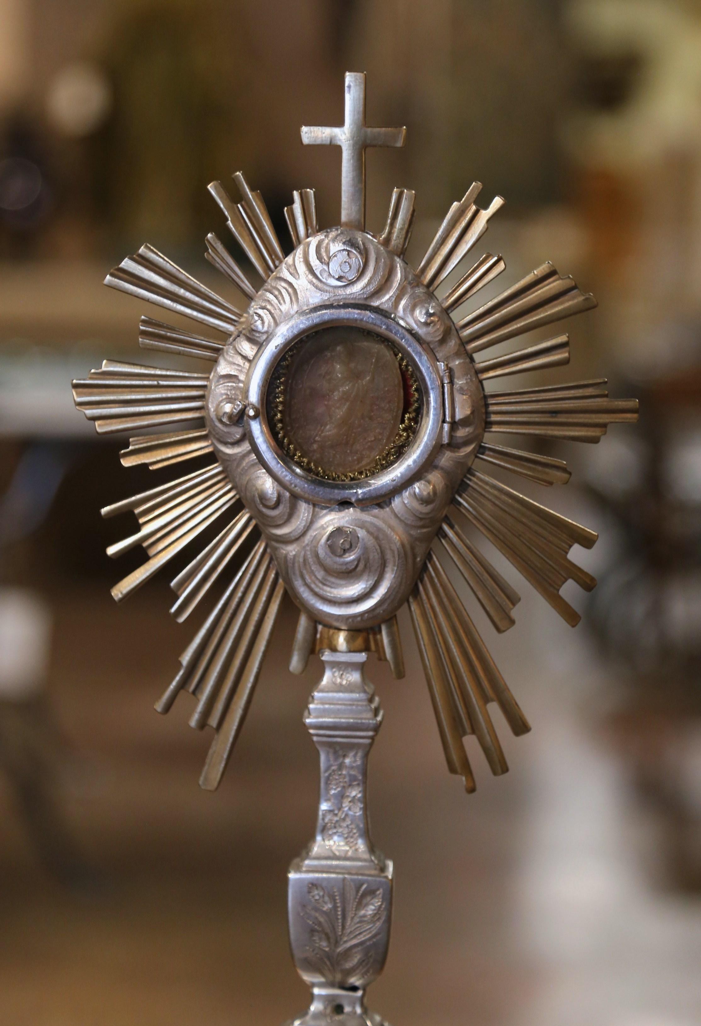 Silver Plate 19th Century French Two-Tone Silvered and Bronze Catholic Monstrance 
