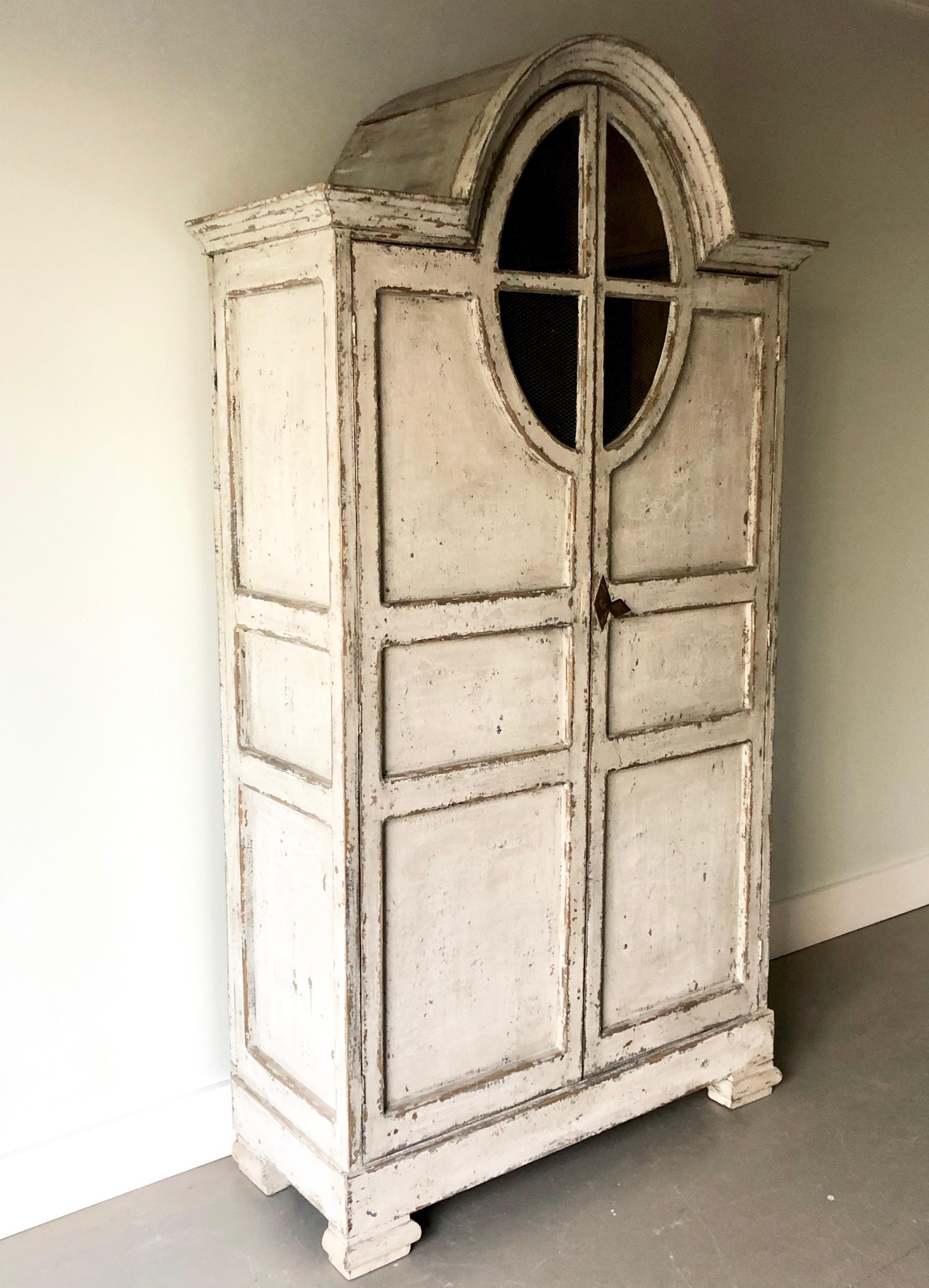 19th century French unusual armoire / cabinet with large netted window and three large shelves inside.
 