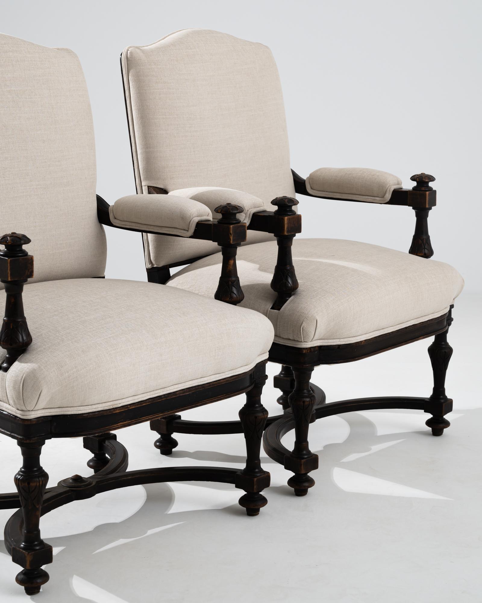 19th Century French Upholstered Armchairs, a Pair 5