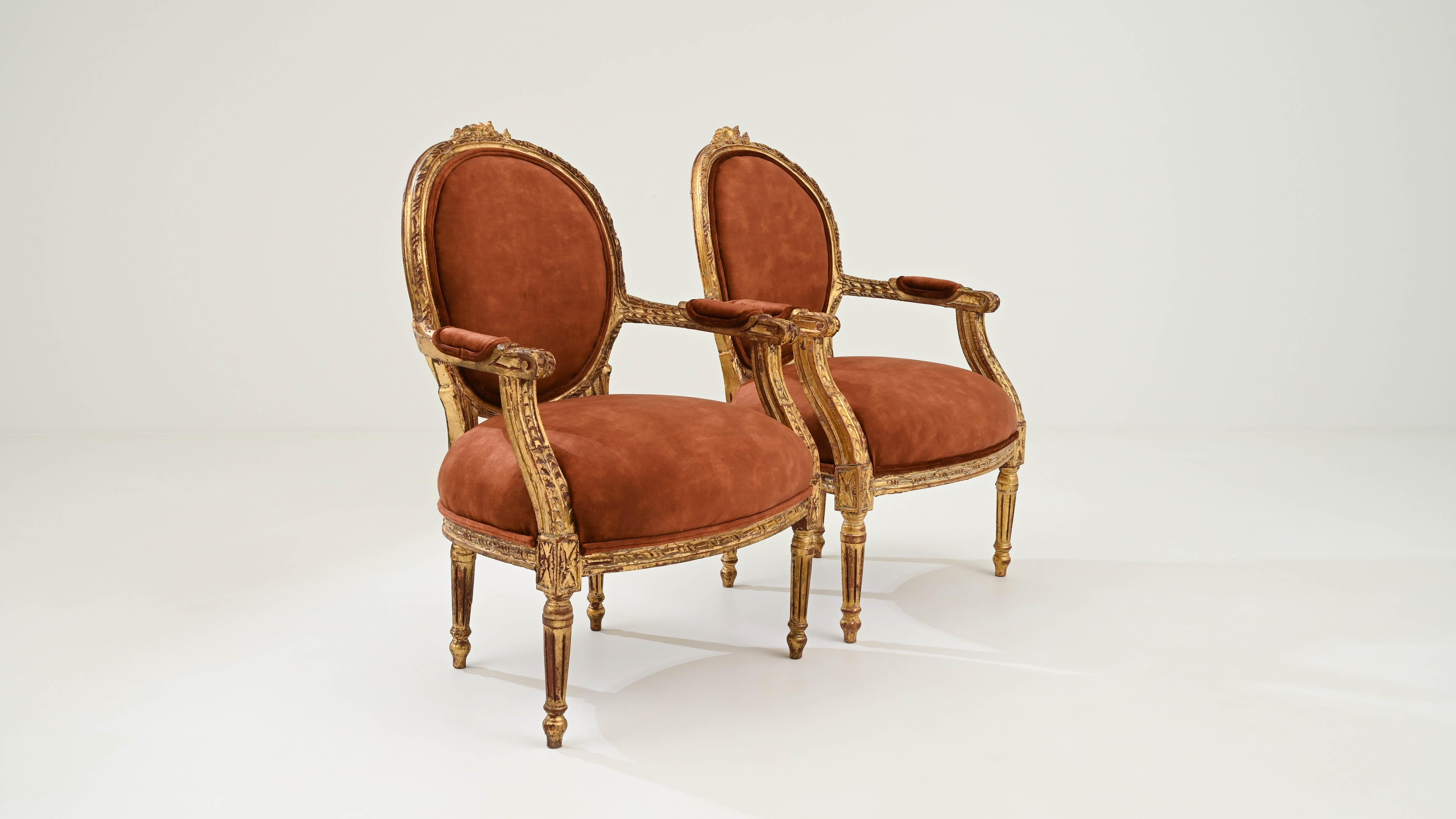 19th Century French Upholstered Armchairs, A Pair 6