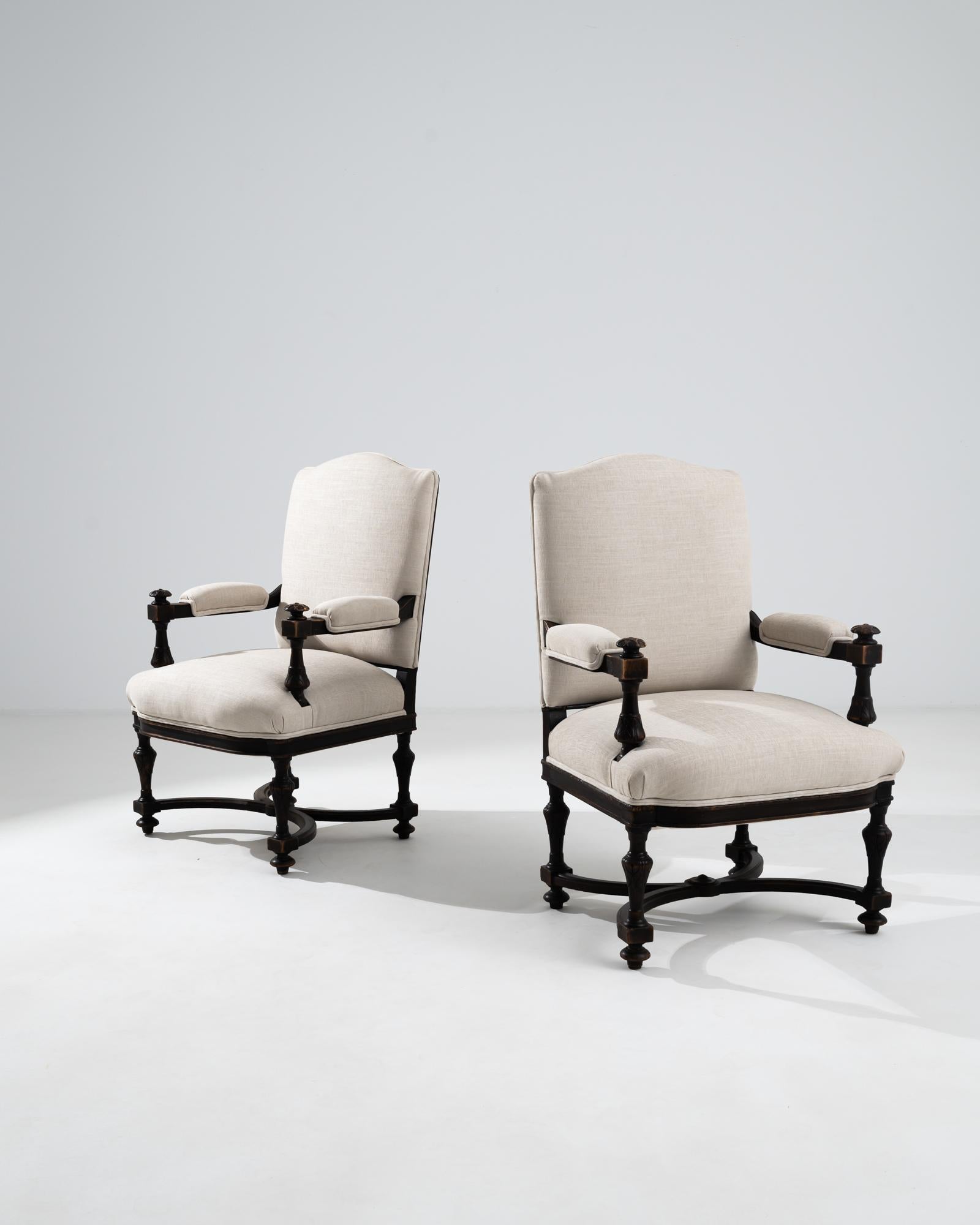 French Provincial 19th Century French Upholstered Armchairs, a Pair
