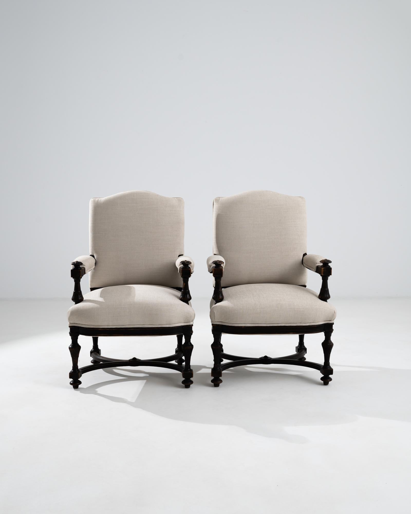 Fabric 19th Century French Upholstered Armchairs, a Pair