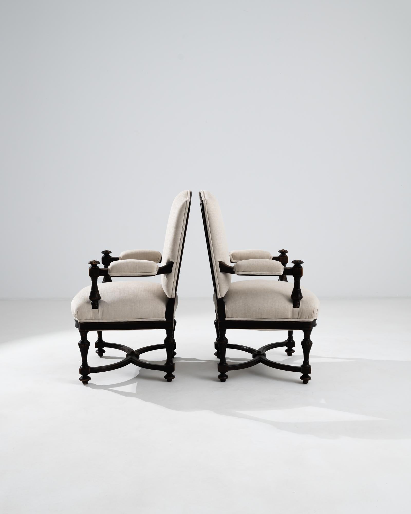 19th Century French Upholstered Armchairs, a Pair 1