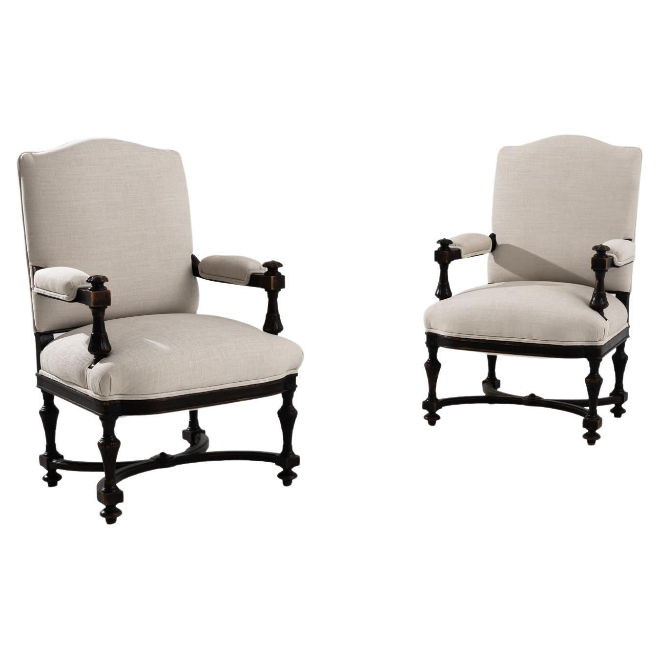 19th Century French Upholstered Armchairs, a Pair