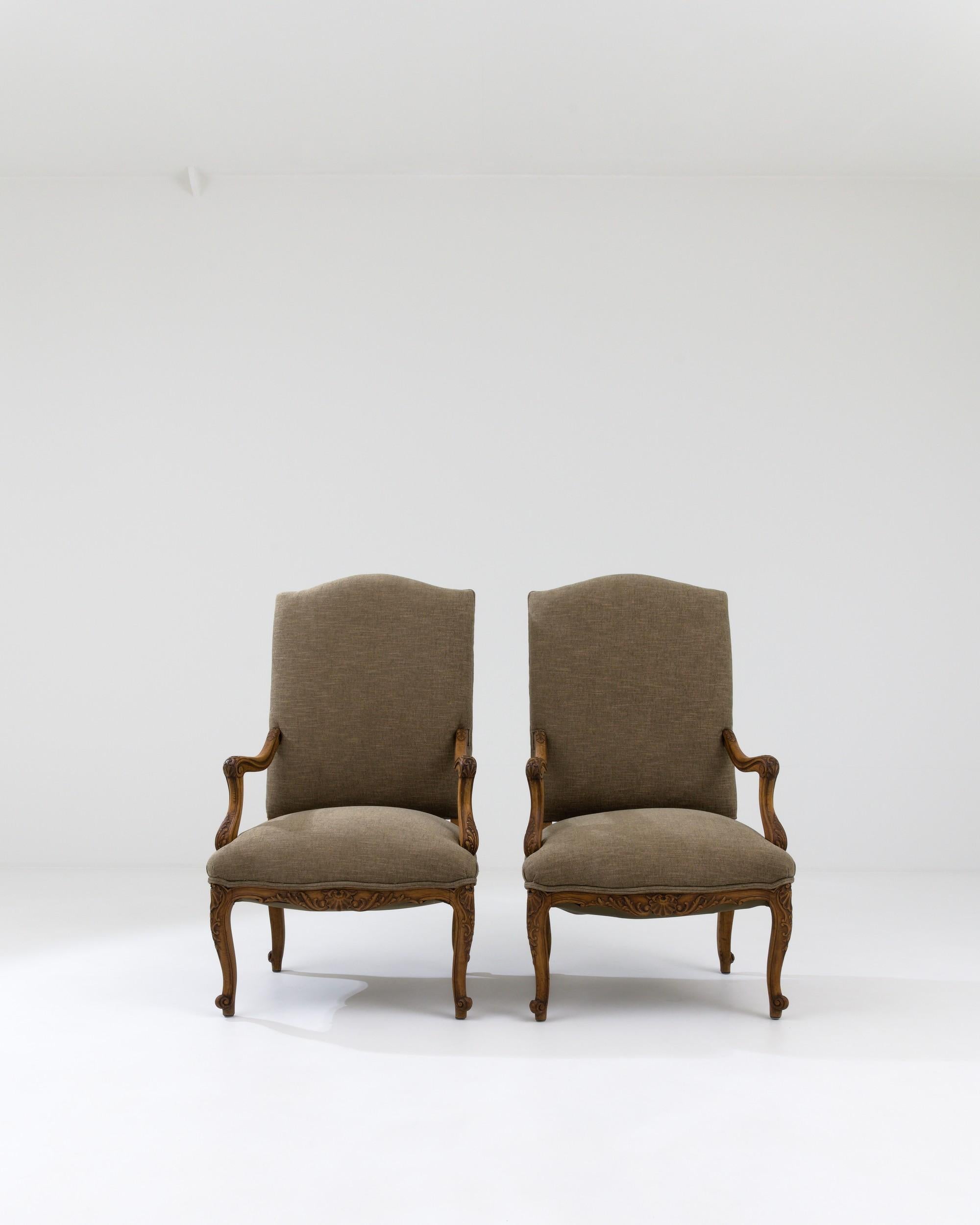 Upholstery 19th Century French Upholstered Armchairs, Set of 2