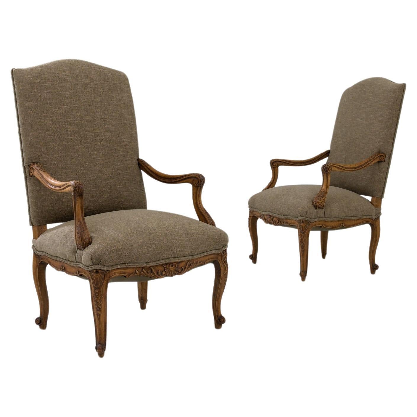 19th Century French Upholstered Armchairs, Set of 2