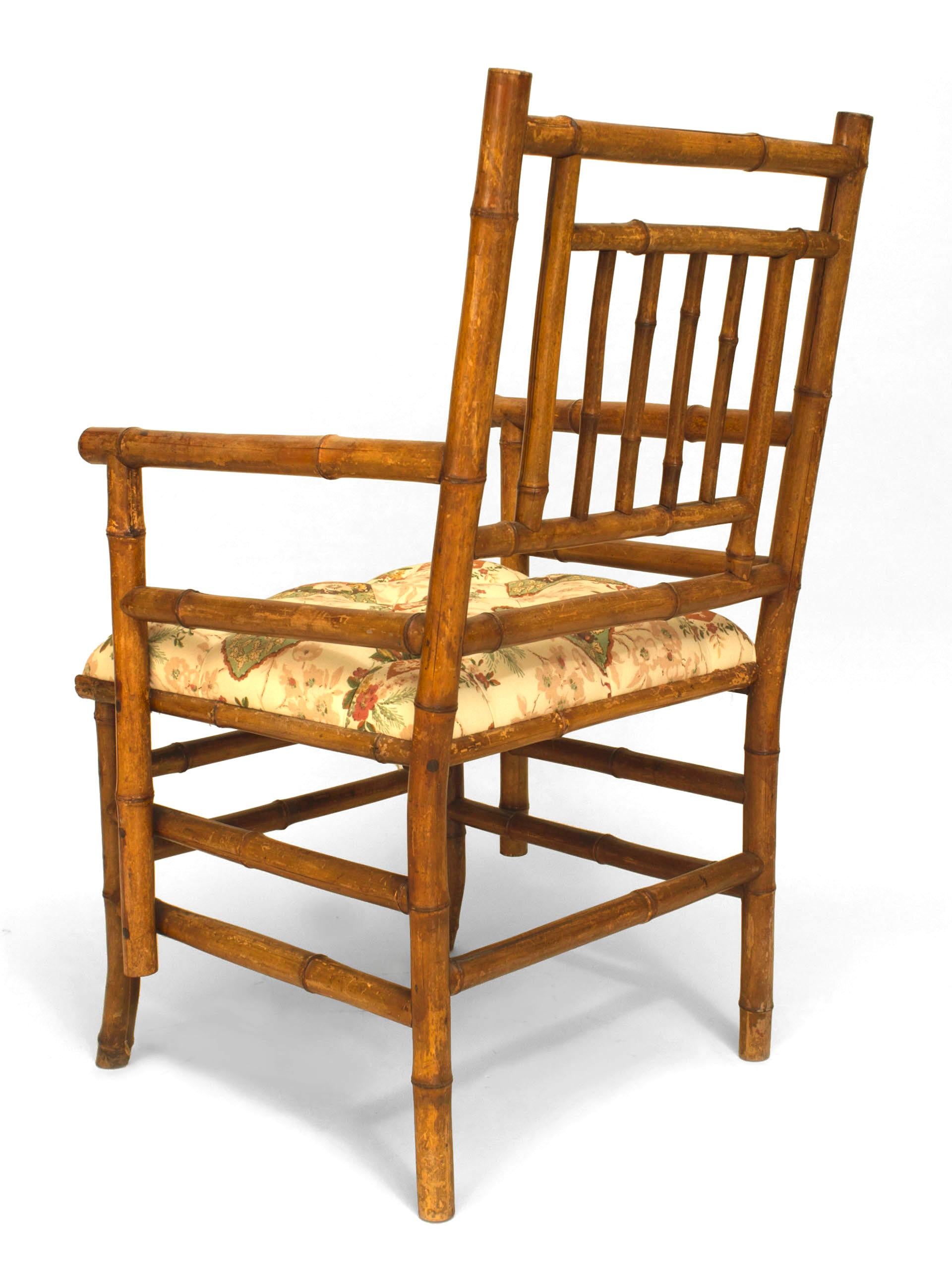 French Bamboo Floral Upholstered Arm Chair For Sale