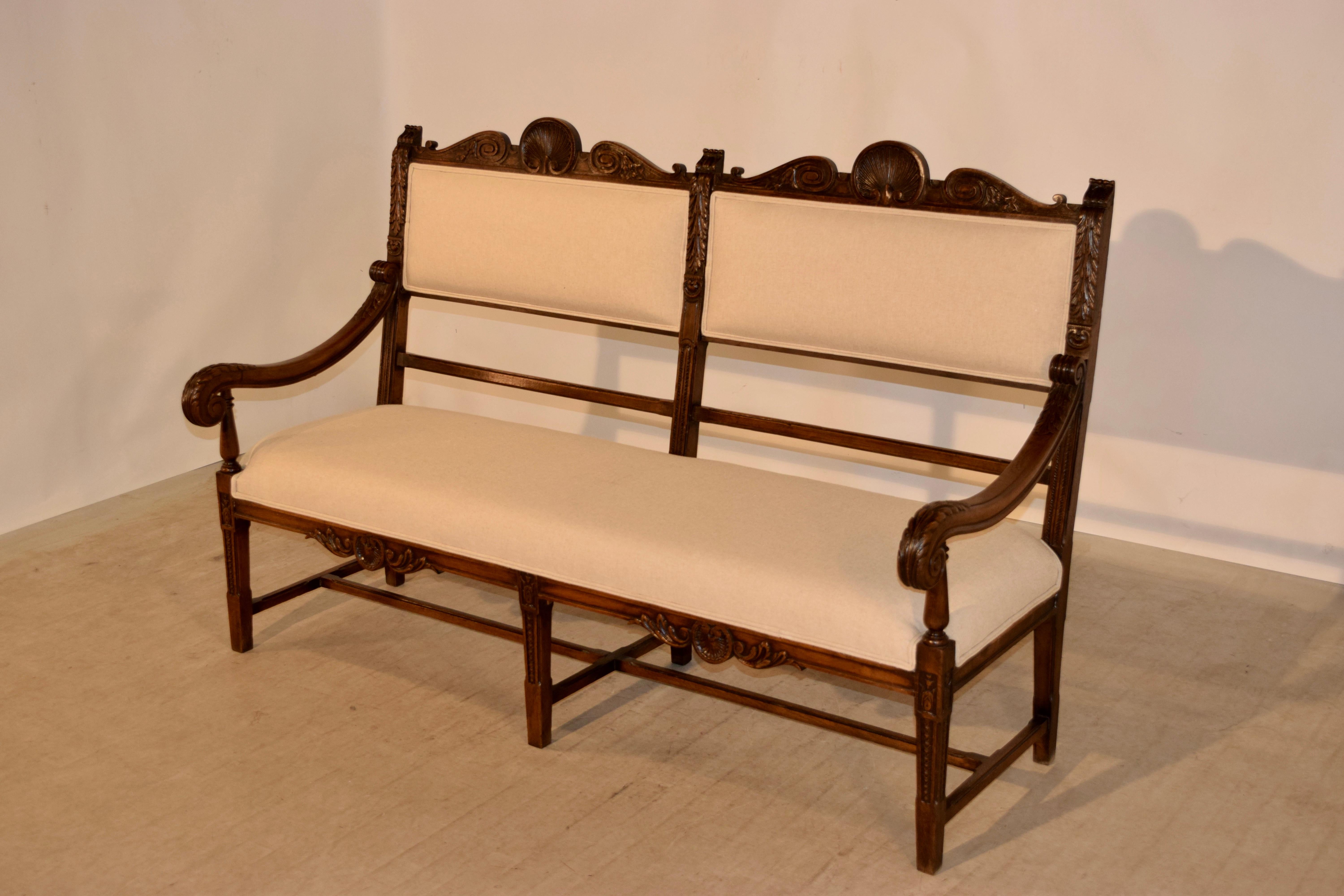 upholstered bench with back and arms