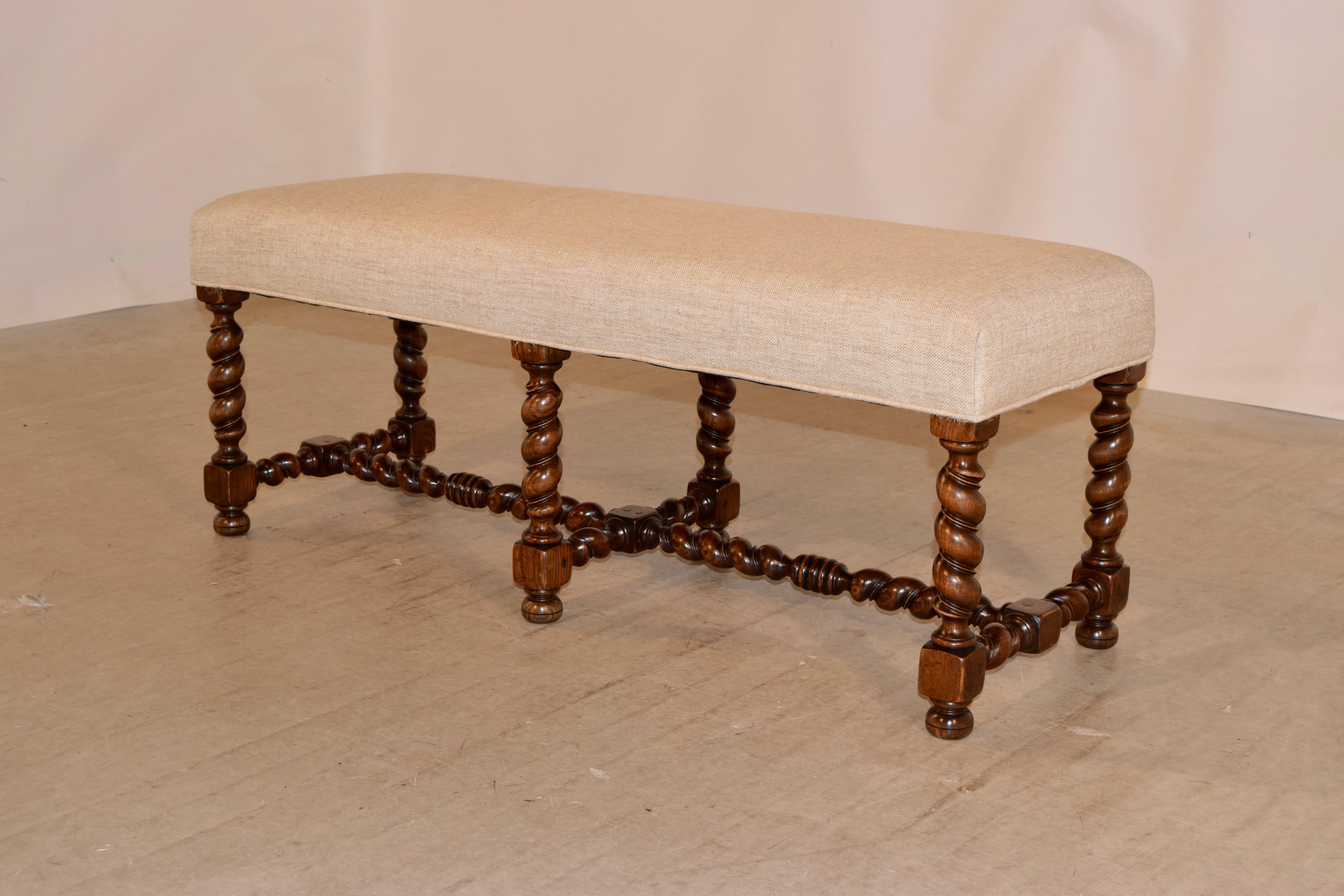 Turned 19th Century French Upholstered Bench